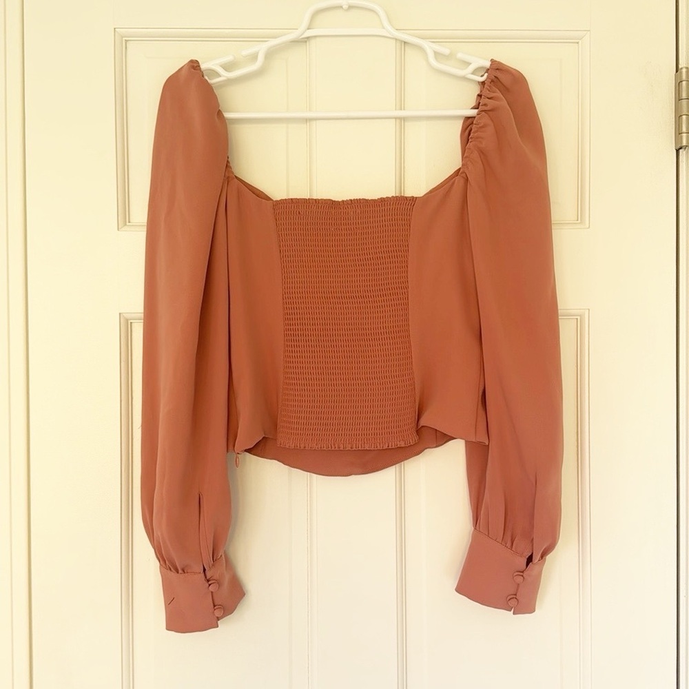 NWOT ARITZIA WILFRED Tulum top size M orange brown coral longsleeve - Picture 3 of 10